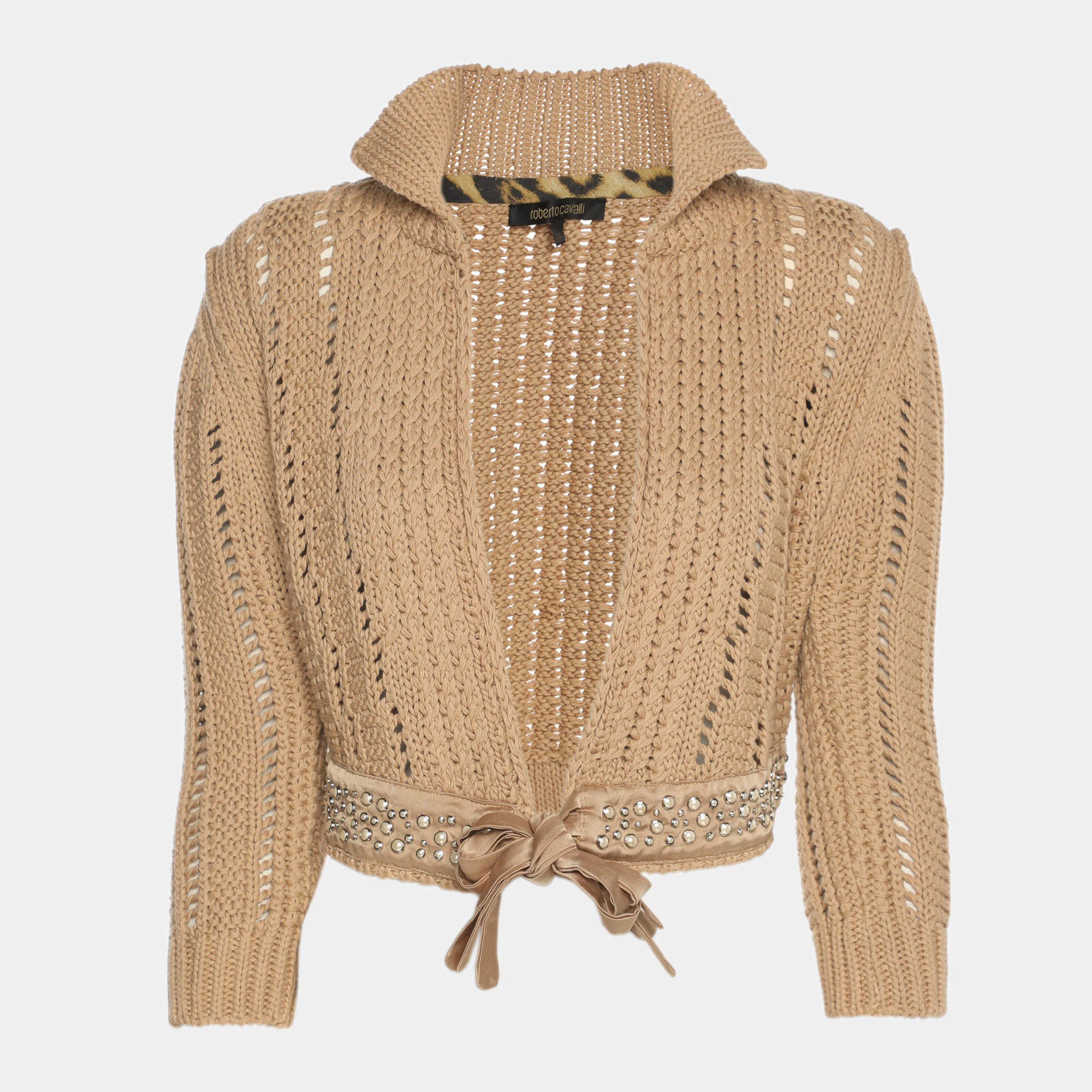 مملوكة مسبقًا كارديغان روبيرتو كافالي محبوك بيج قصير مقاس متوسط (ميديم)