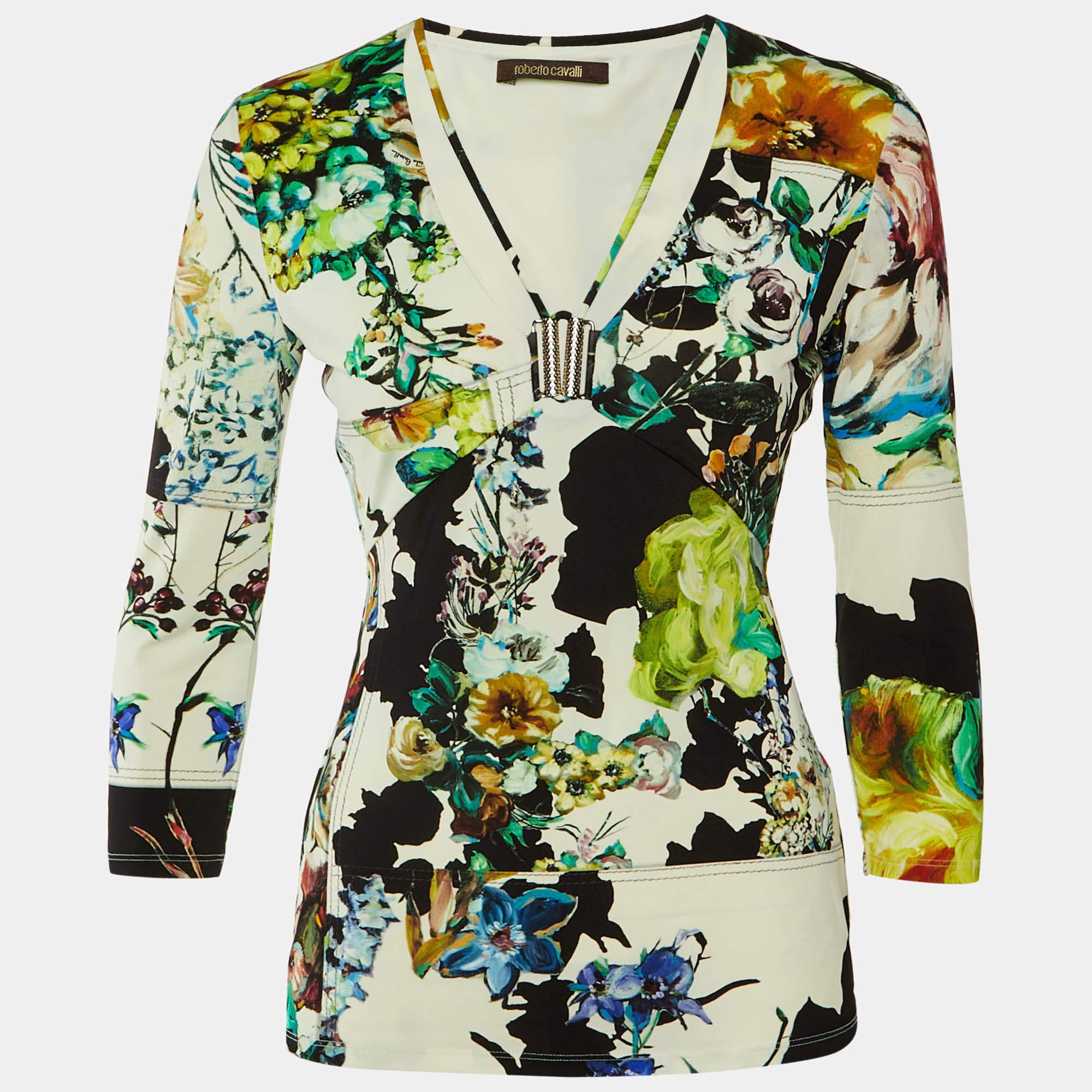 Pre Owned Roberto Cavalli Multicolor Printed Jersey Top M