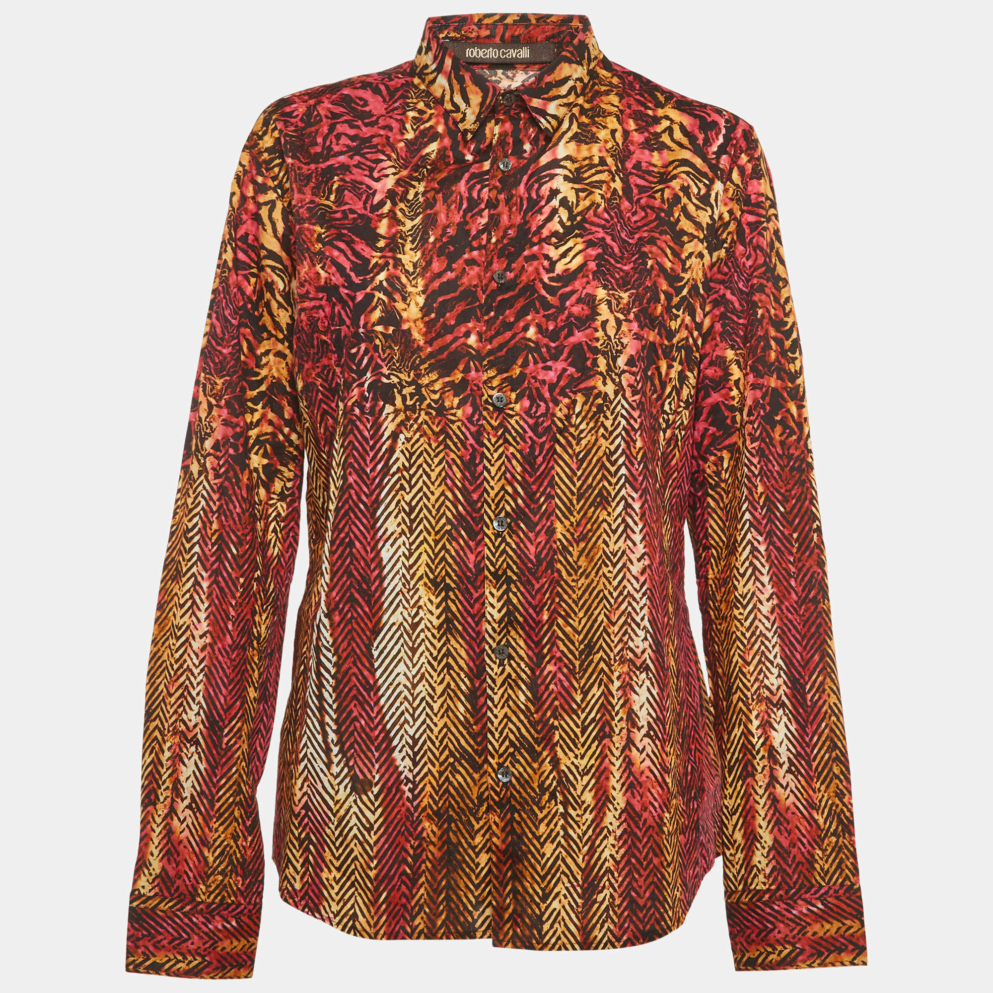 Pre Owned Roberto Cavalli Multicolour Abstract Print Cotton Long Sleeve Shirt S