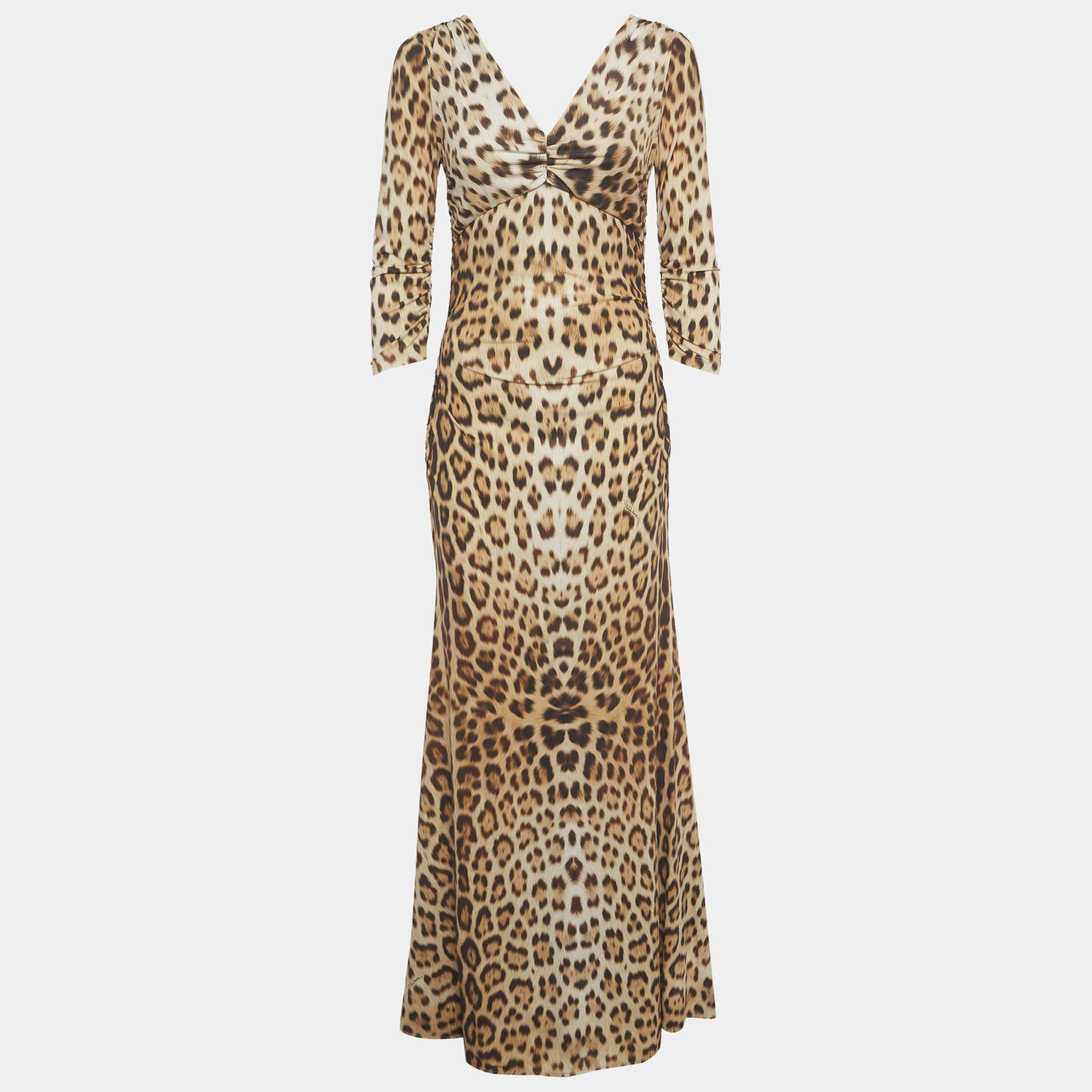 مملوكة مسبقًا فستان روبيرتو كافالي بيج نقوش حيوانات جيرسي مكشكش ماكسي ميديوم