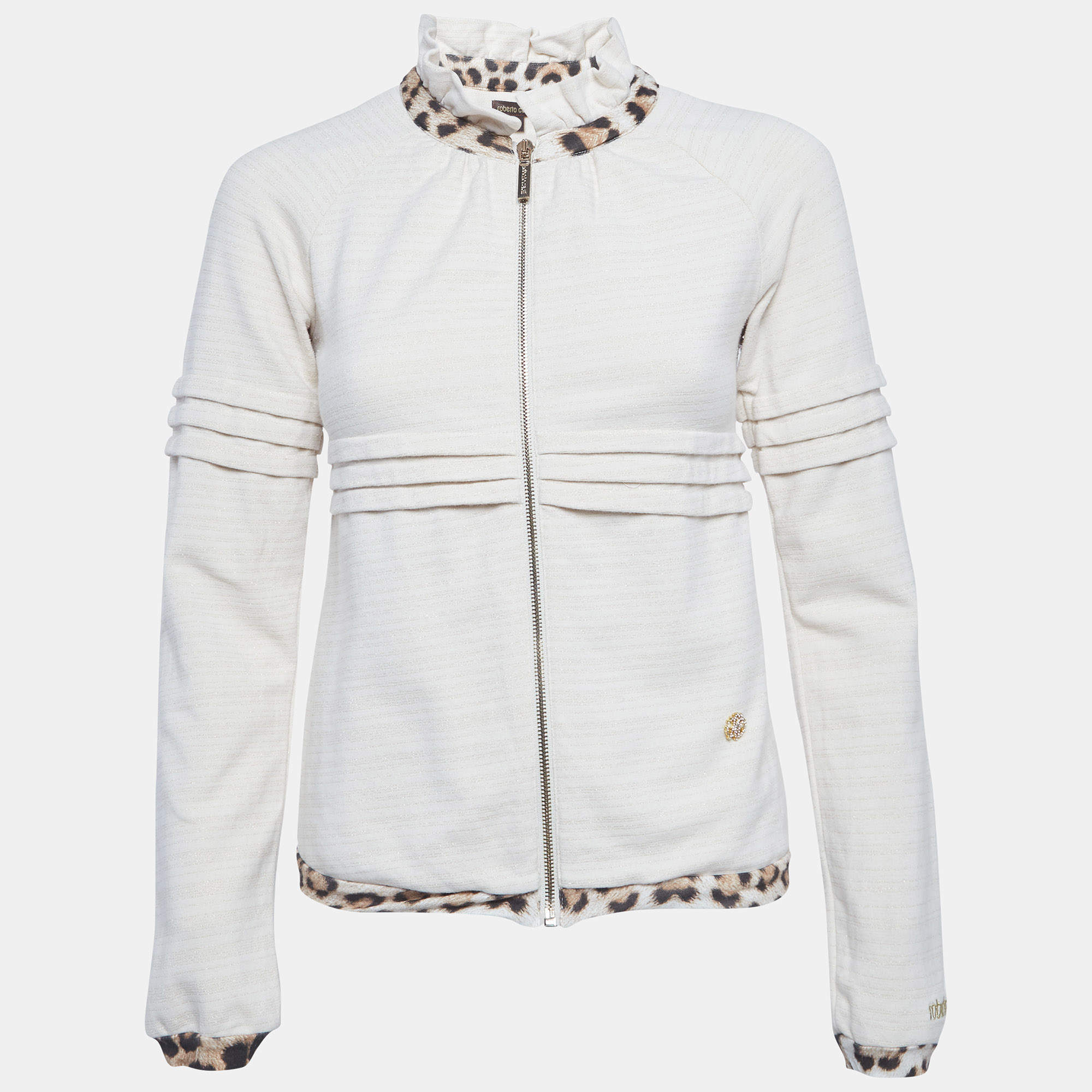 مملوكة مسبقًا Roberto Cavalli Beige Cotton Zip-Up Jacket XS