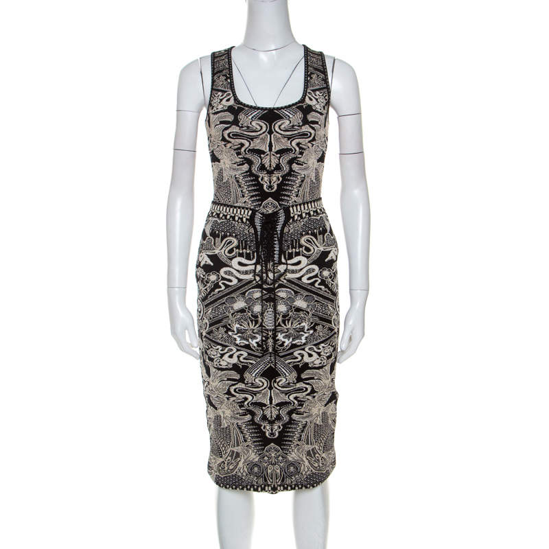 Pre Owned Roberto Cavalli Bicolor Metallic Knit Jacquard Skirt and Top Set S