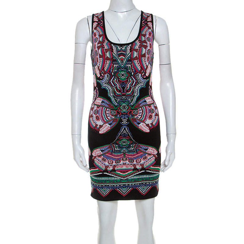 Roberto Cavalli Multicolor Lurex Jacquard Knit Sleeveless Dress S