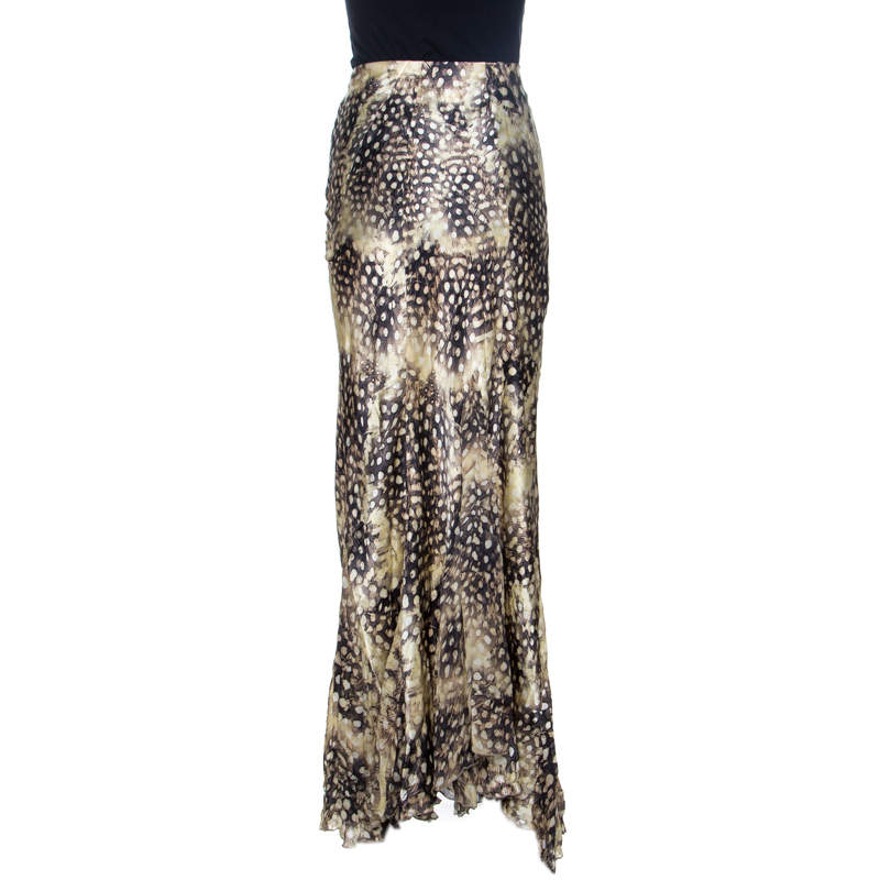 Pre Owned Roberto Cavalli Multicolor Animal Print Silk Godet Maxi Skirt M