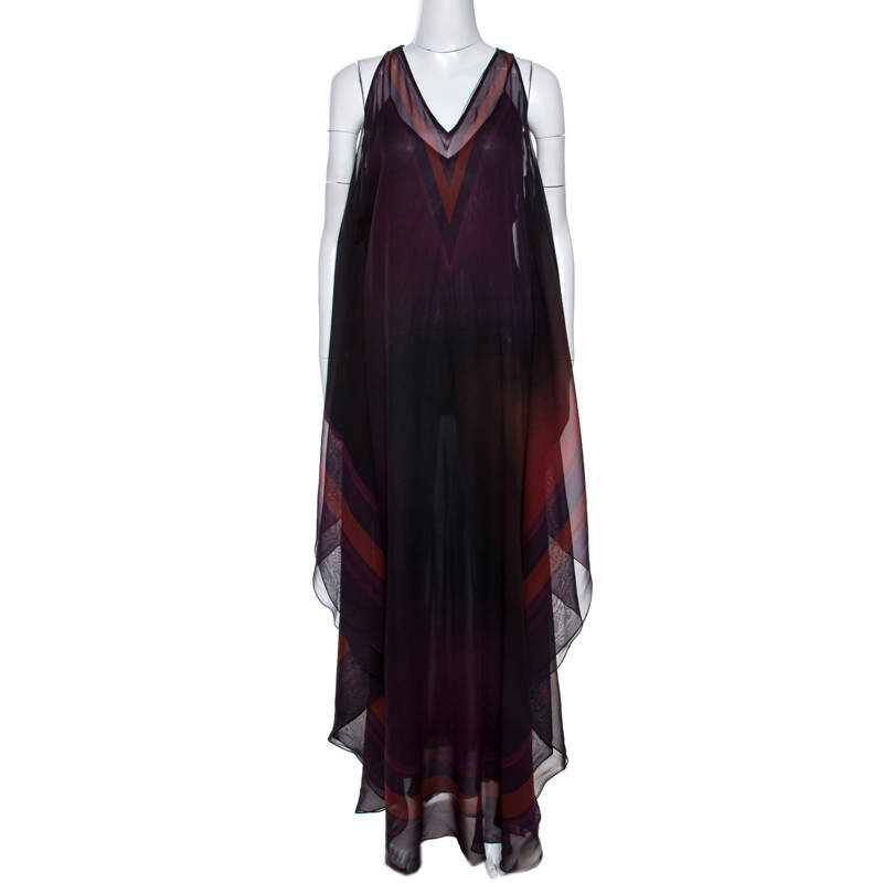 Pre Owned Roberto Cavalli Multicolor Degrade Carmine Print Silk Kaftan S