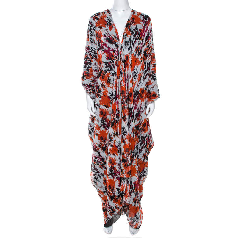 مملوكة مسبقًا Roberto Cavalli Multicolor Printed Silk Cutout Detail Kaftan M