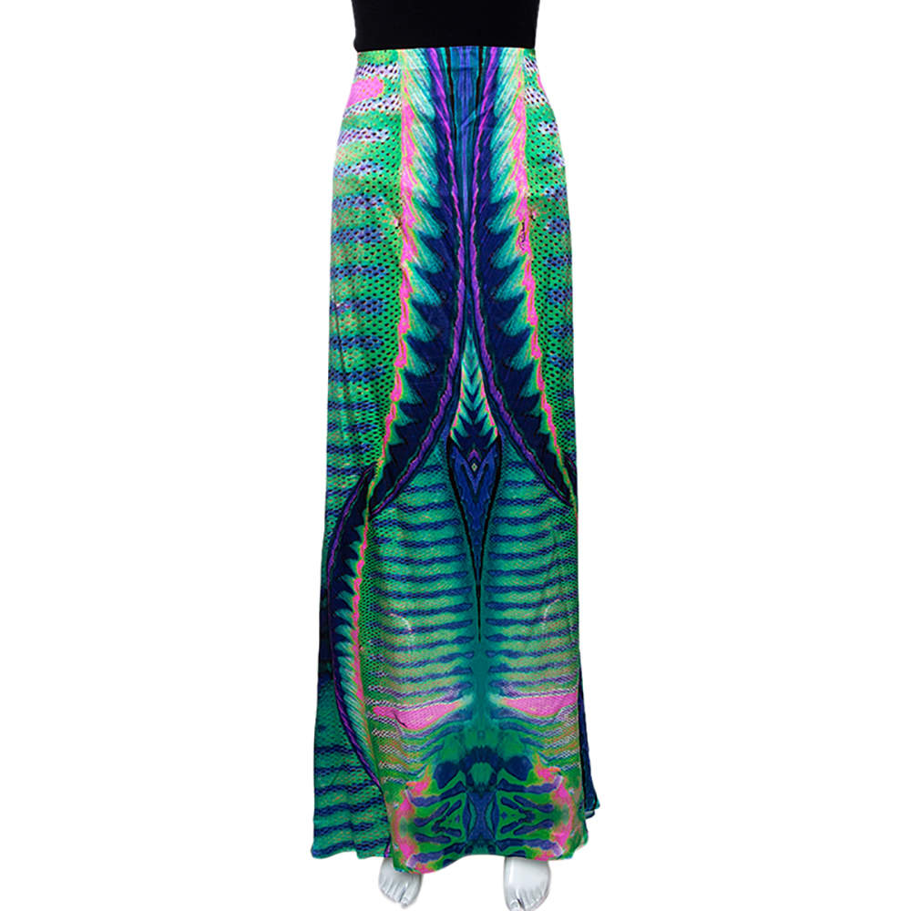 مملوكة مسبقًا قميص روبرتو كافالي حرير  نقشة الفهد متعدد الألوان مقاس كبير (لارج)