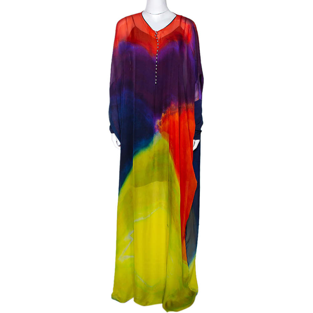 Roberto Cavalli Multicolor Dyed Ombre Silk Kaftan Dress L