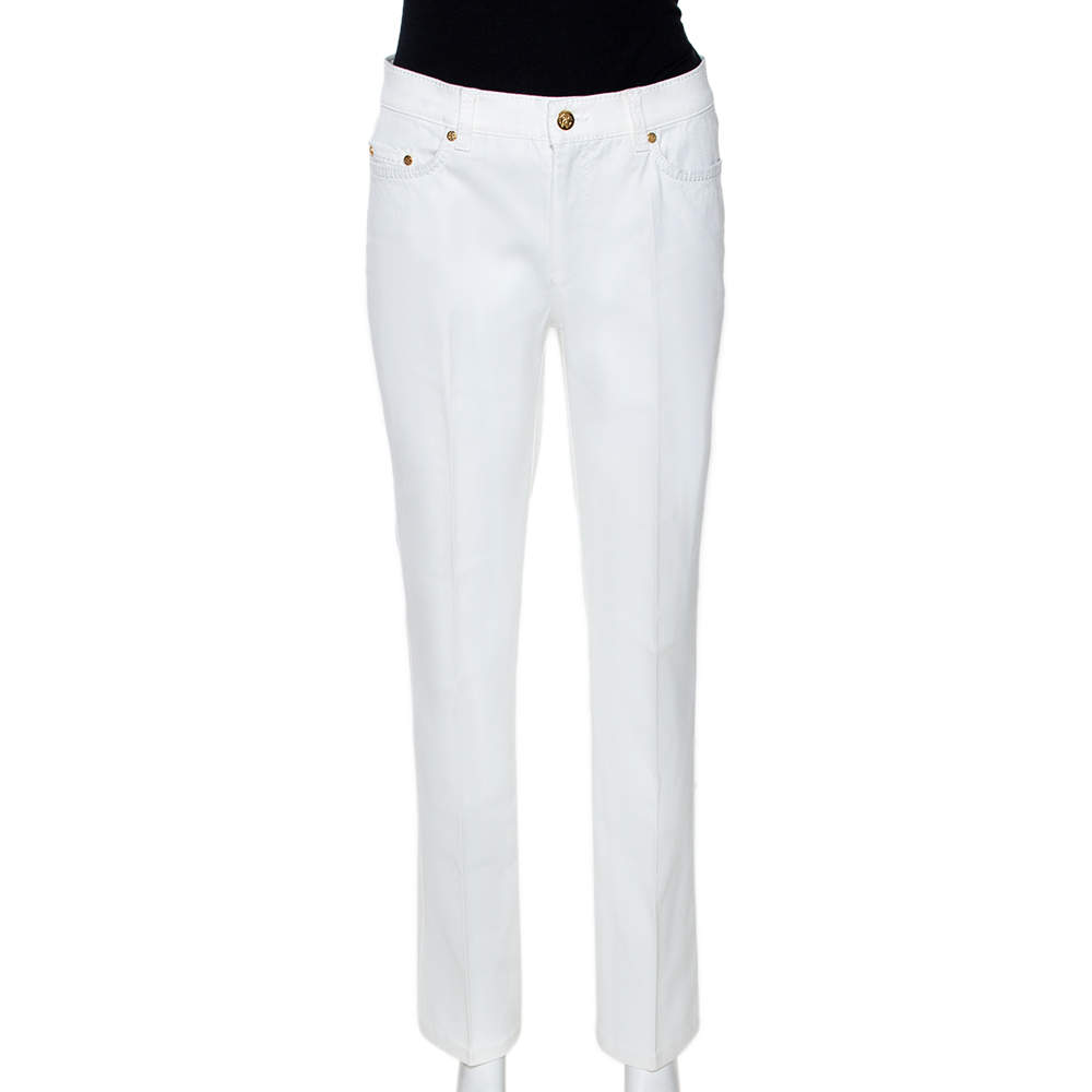 Roberto Cavalli White Denim Embellished Pocket Detail Jeans M