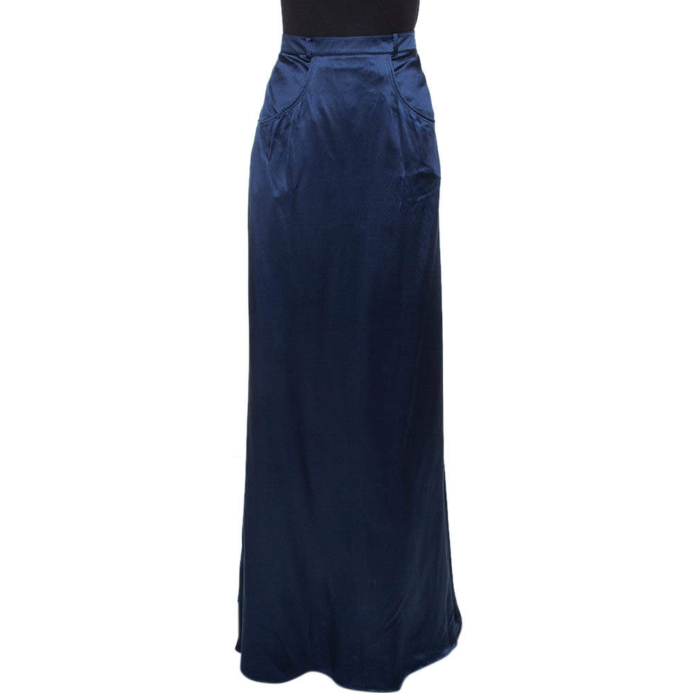 مملوكة مسبقًا تنورة روبرتو كافالي ماكسي ساتان حرير كحلي L