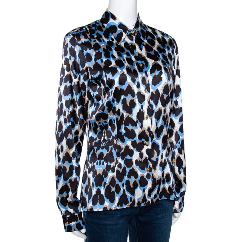 Luxury shirt for men - Roberto Cavalli black silk shirt with animal print