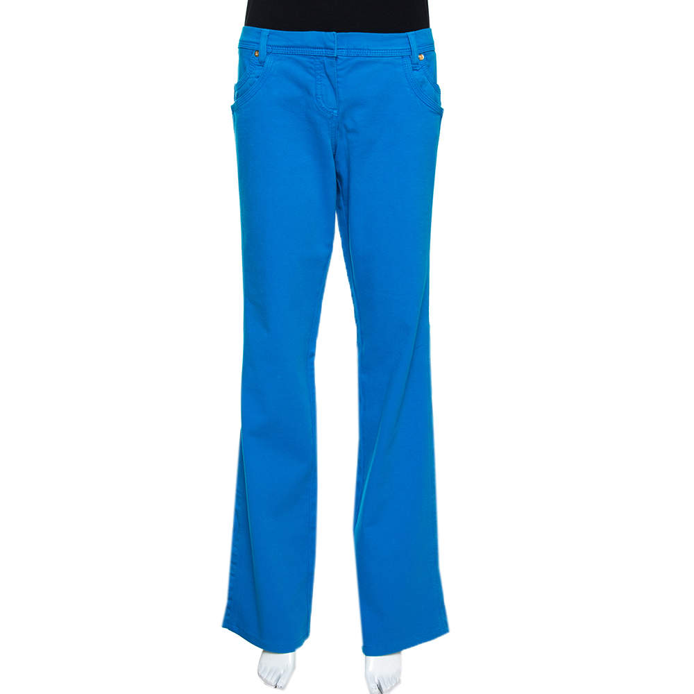 Pre Owned Roberto Cavalli Blue Stretch Cotton Straight Leg Jeans L