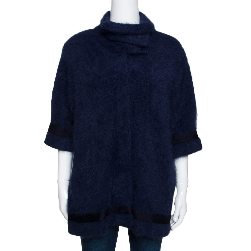 Pre Owned Roberto Cavalli Navy Blue Mohair Short Sleeve Jacket M