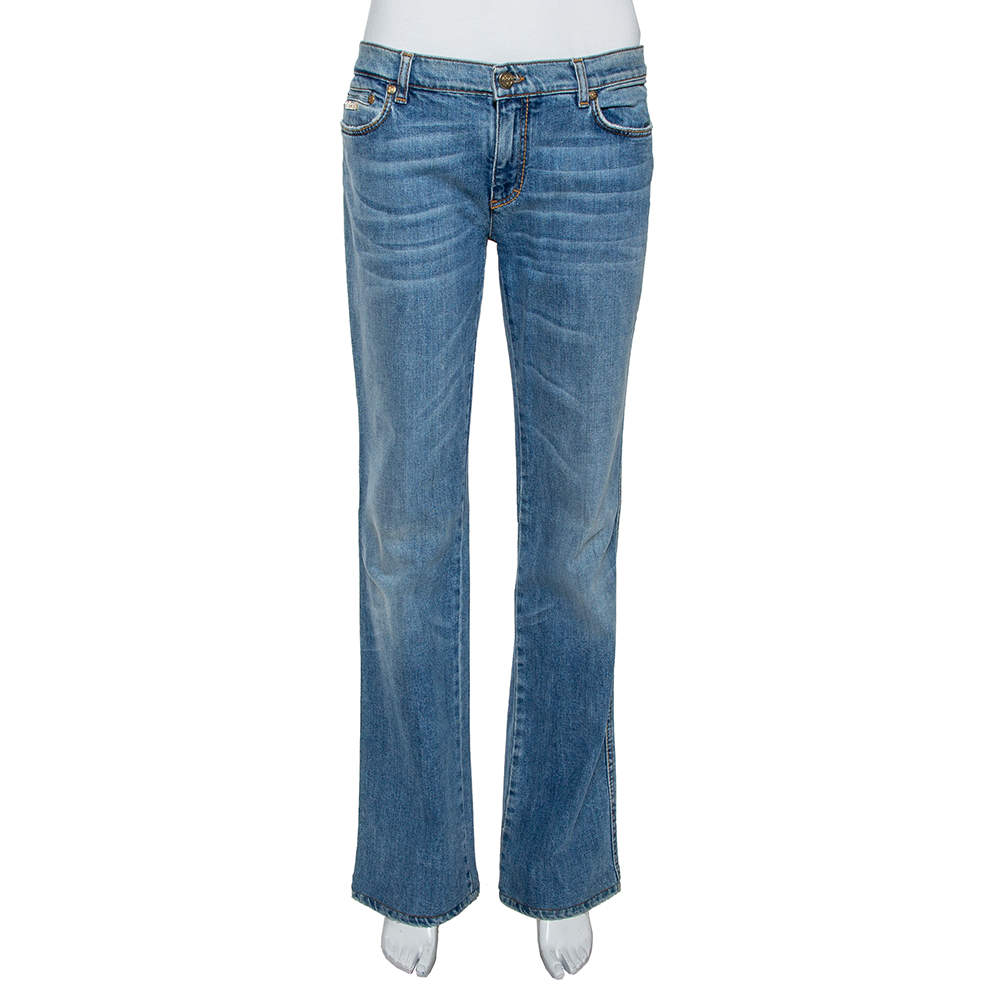 مملوكة مسبقًا Roberto Cavalli Indigo Light wash Denim Sequined Straight Fit Jeans L