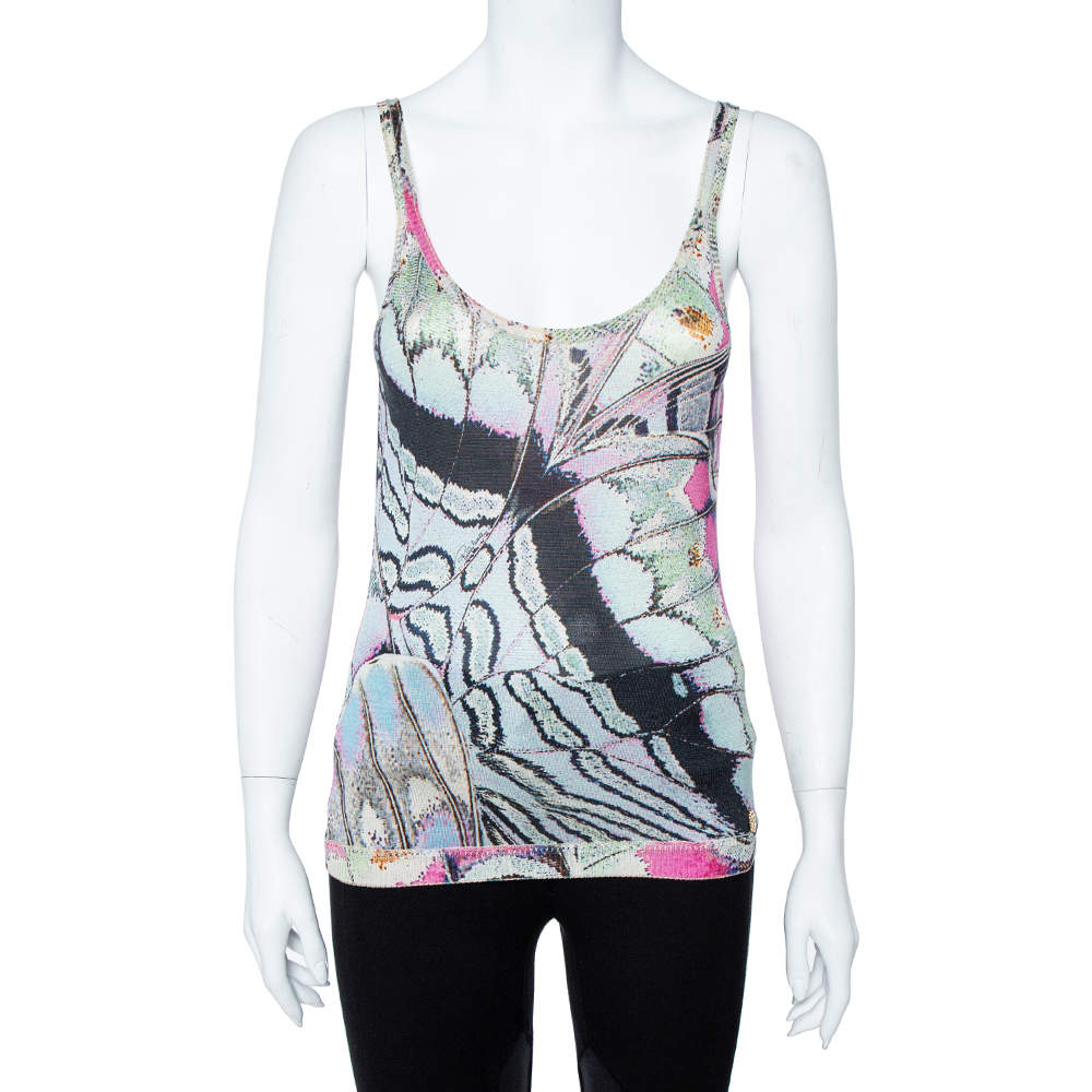 Roberto Cavalli Multicolor Print Silk Knitted Tank Top L