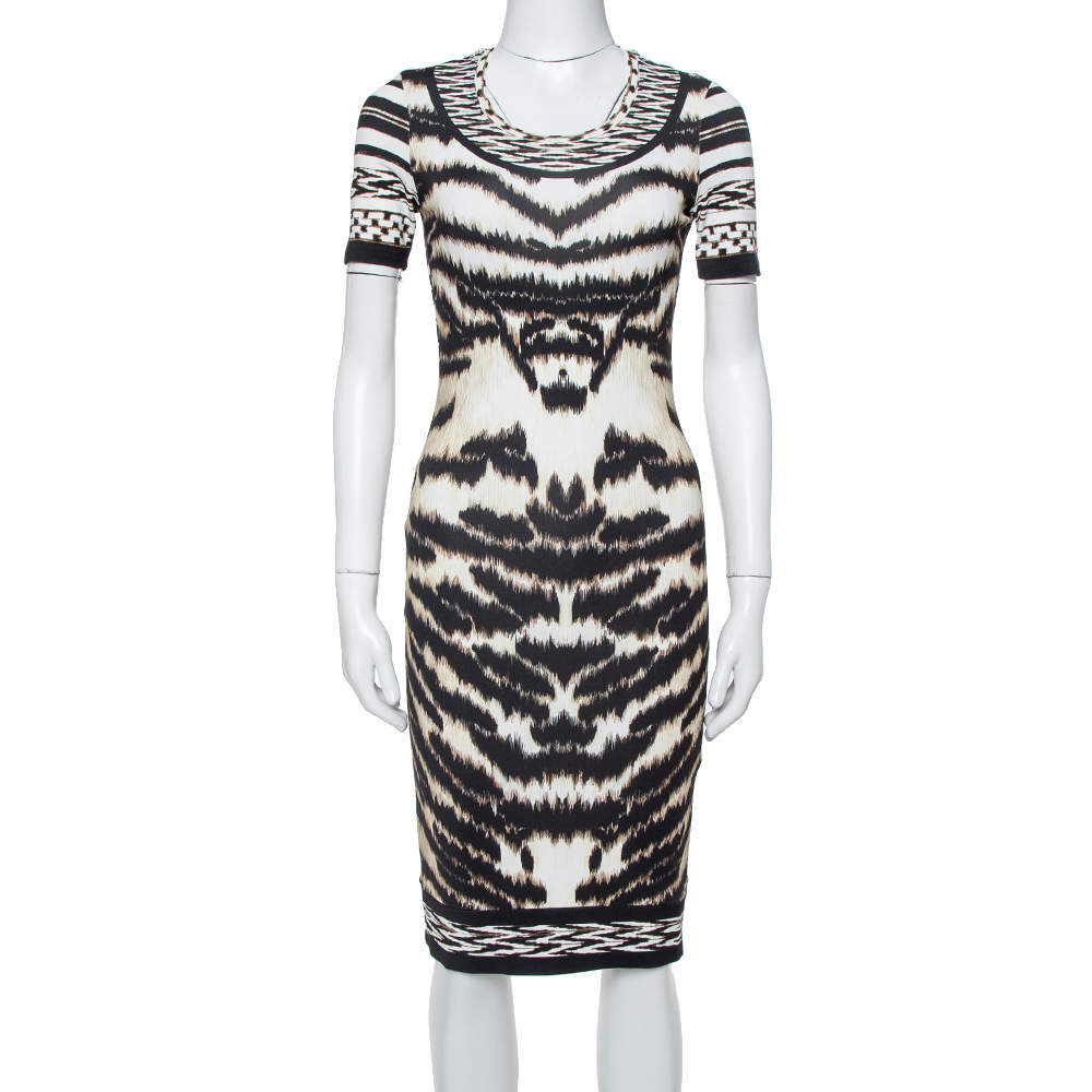 Pre Owned Roberto Cavalli Multicolor Knit Animal Printed Midi Dress S