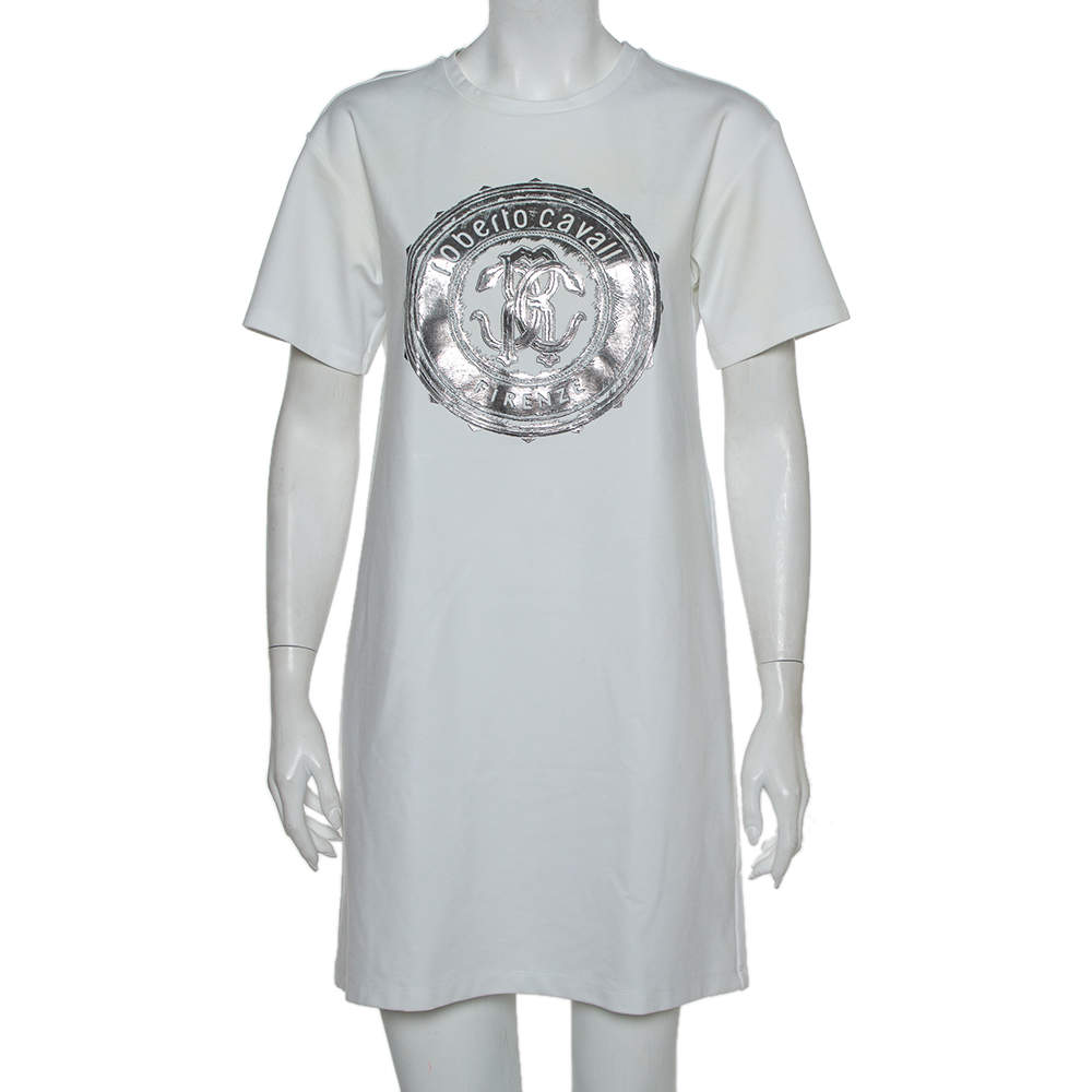 Roberto Cavalli White Firenze Printed T-Shirt Dress M