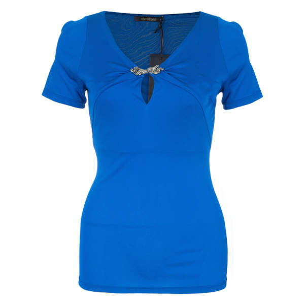 Pre Owned Roberto Cavalli Blue Stretch Jersey Top S