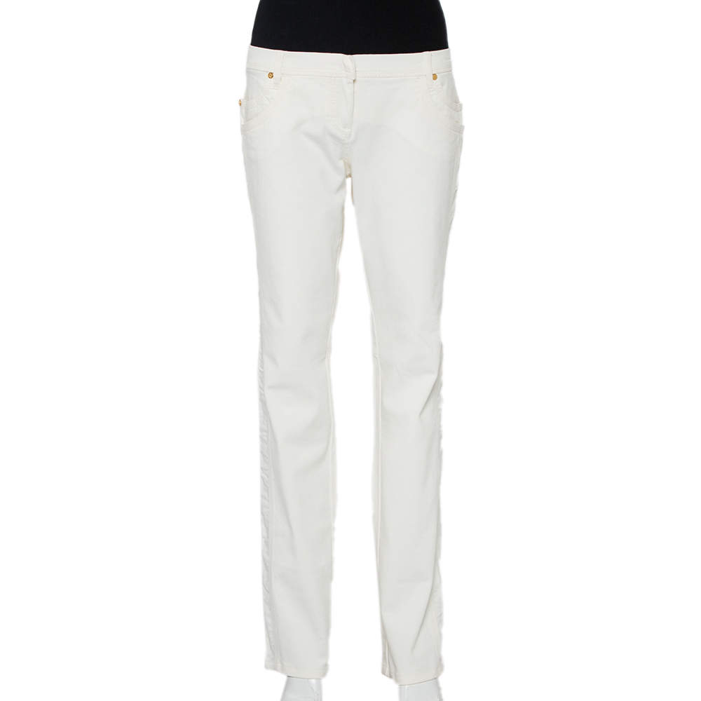 Pre Owned Roberto Cavalli White Denim Straight Leg Jeans XL