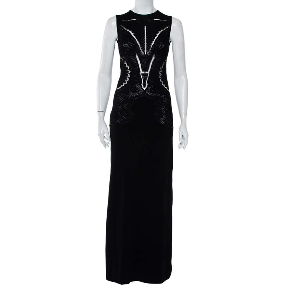 Roberto Cavalli Black Floral Jacquard Knit Slit Detail Maxi Dress S