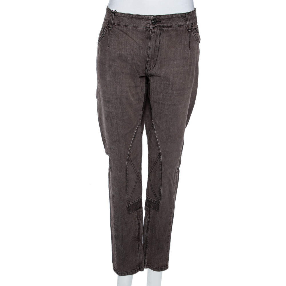 Pre Owned Roberto Cavalli Monochrome Printed Silk Palazzo Pants L