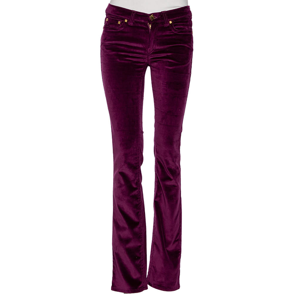 Roberto Cavalli Purple Velvet  Buttoned Pants S