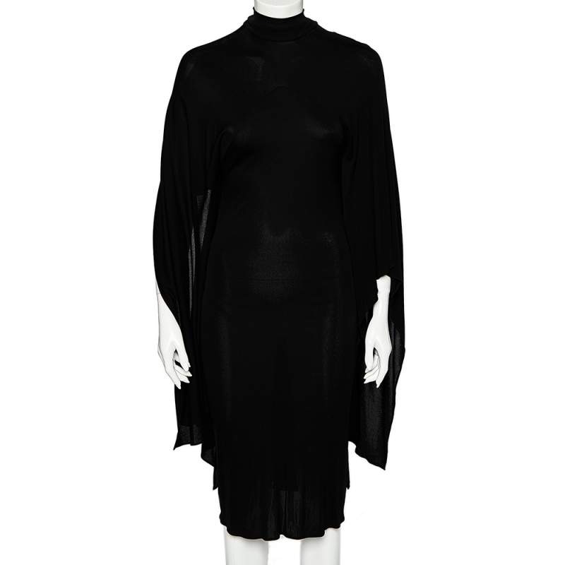 مملوكة مسبقًا Roberto Cavalli Black Jersey Knit Cape Sleeve Dress S