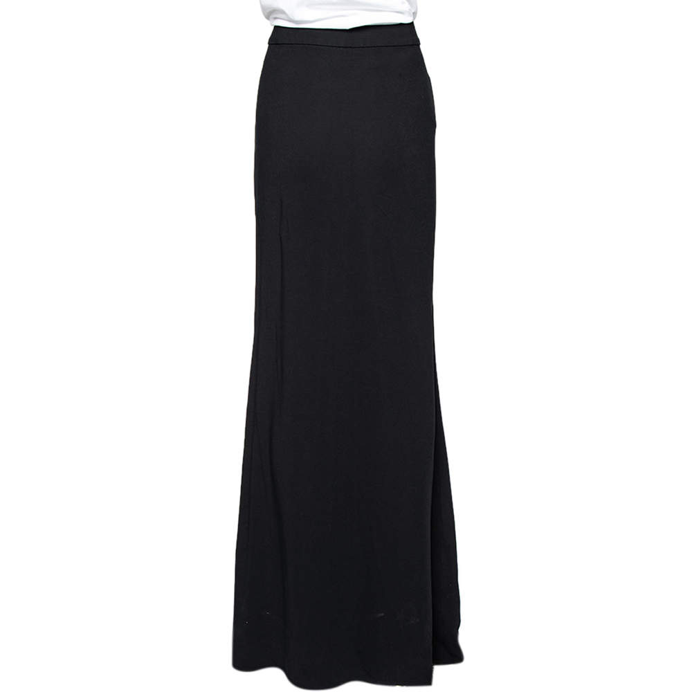 Pre Owned تنورة روبرتو كافالي كريب أسود ماكسي مقاس كبير (لارج)