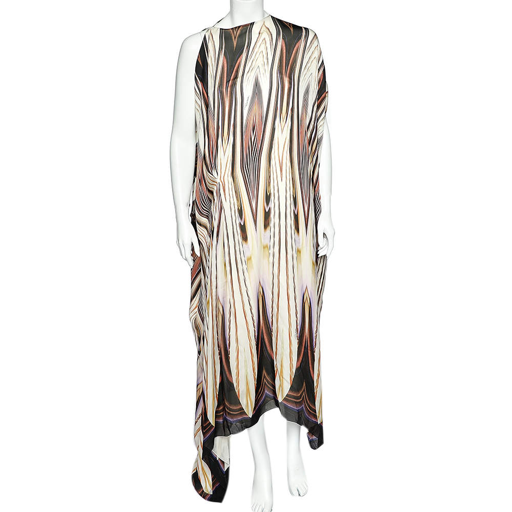مملوكة مسبقًا Roberto Cavalli Cream Printed Silk Kaftan Dress S
