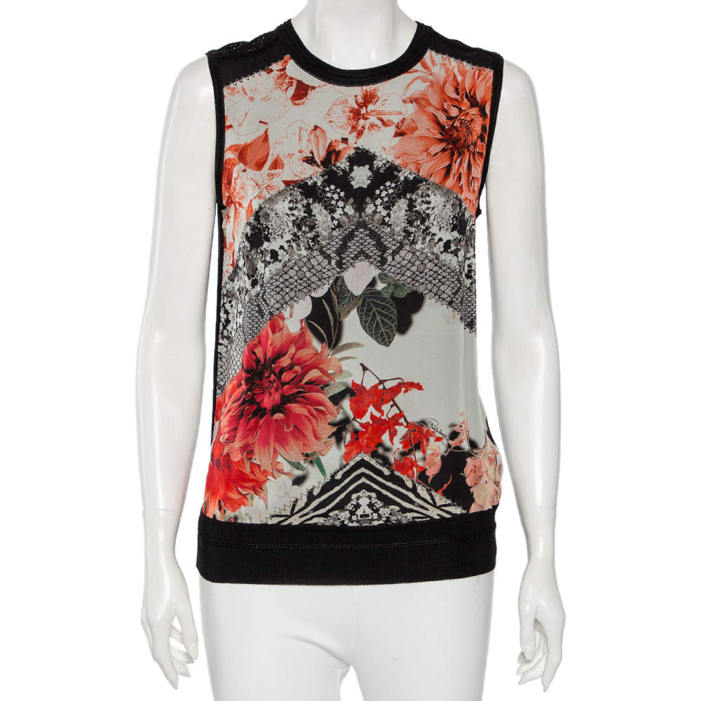 Pre Owned Roberto Cavalli Multicolor Printed Silk & Knit Sleeveless Top M