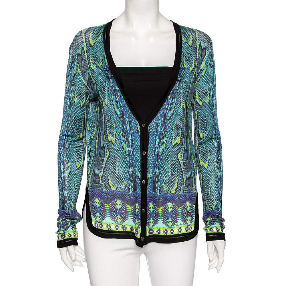 Pre Owned Roberto Cavalli Multicolored Snake Print Knitted Cardigan M