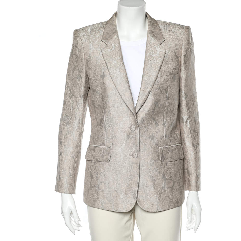 Pre Owned Roberto Cavalli Light Pink Brocade Button Front Blazer M