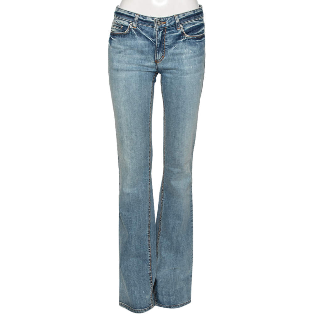 Pre Owned Roberto Cavalli Blue Faded Effect Denim Straight Leg Jeans M