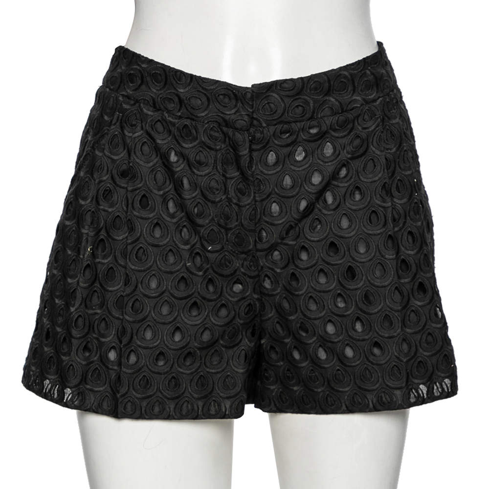 Roberto Cavalli Black Cutwork Cotton Shorts M