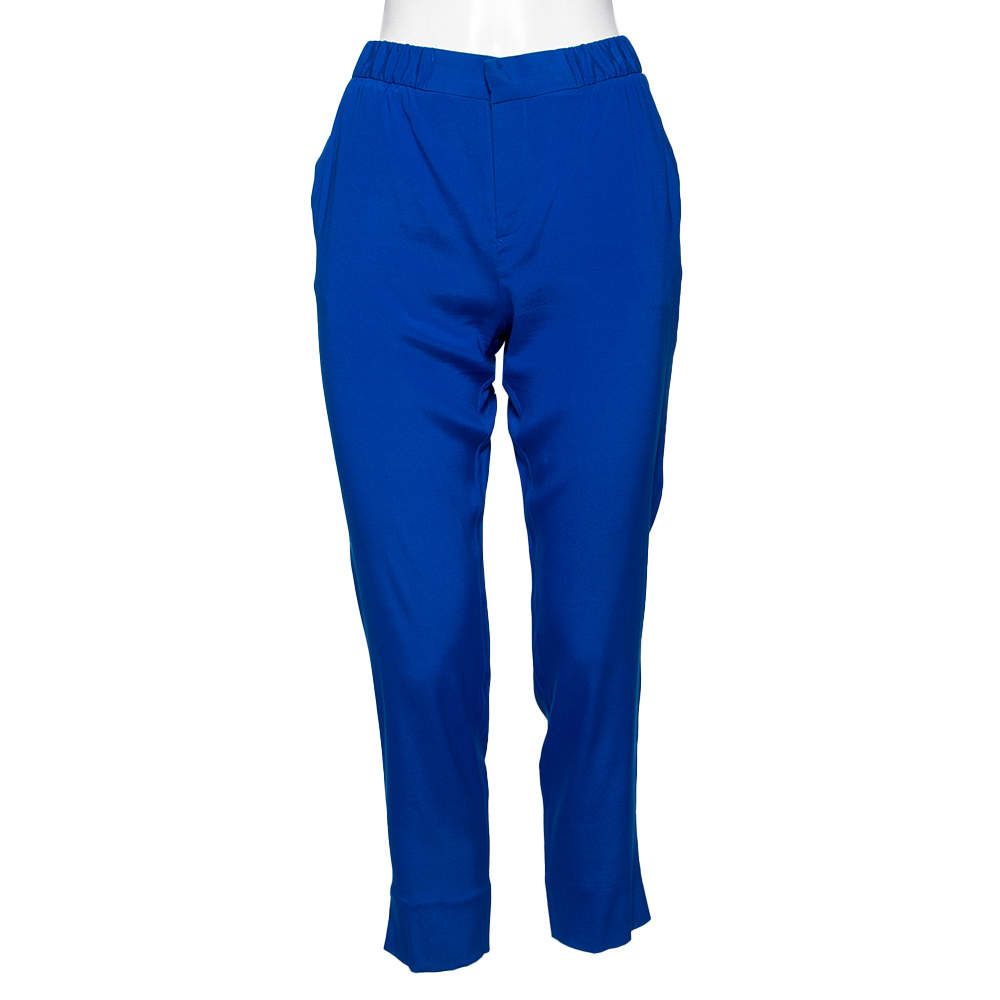 مملوكة مسبقًا Roberto Cavalli Blue Silk Trousers M