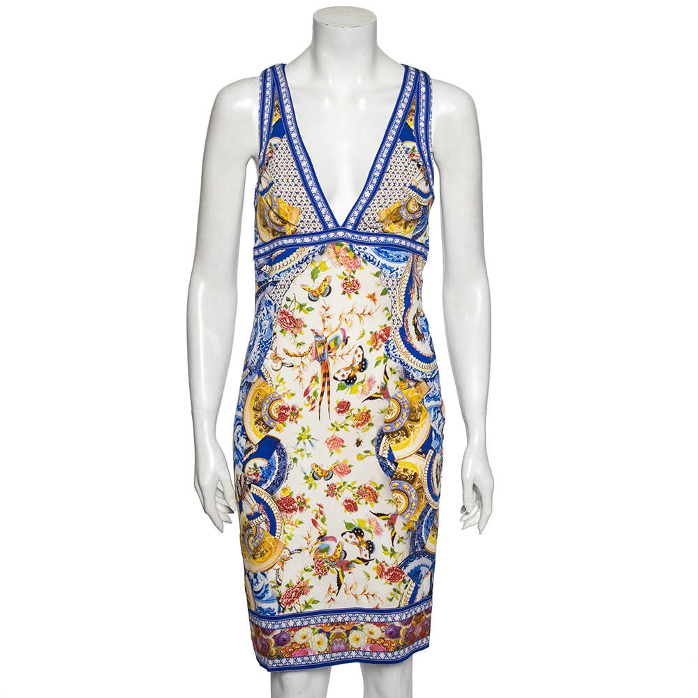 Pre Owned Roberto Cavalli Multicolor Printed Crepe Sleeveless Dress M