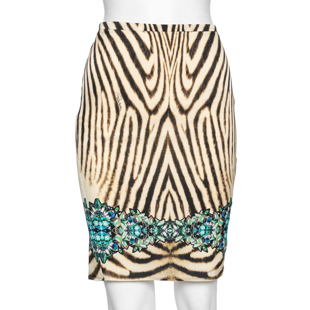 Pre Owned Roberto Cavalli Multicolored Animal Printed Silk Skirt M