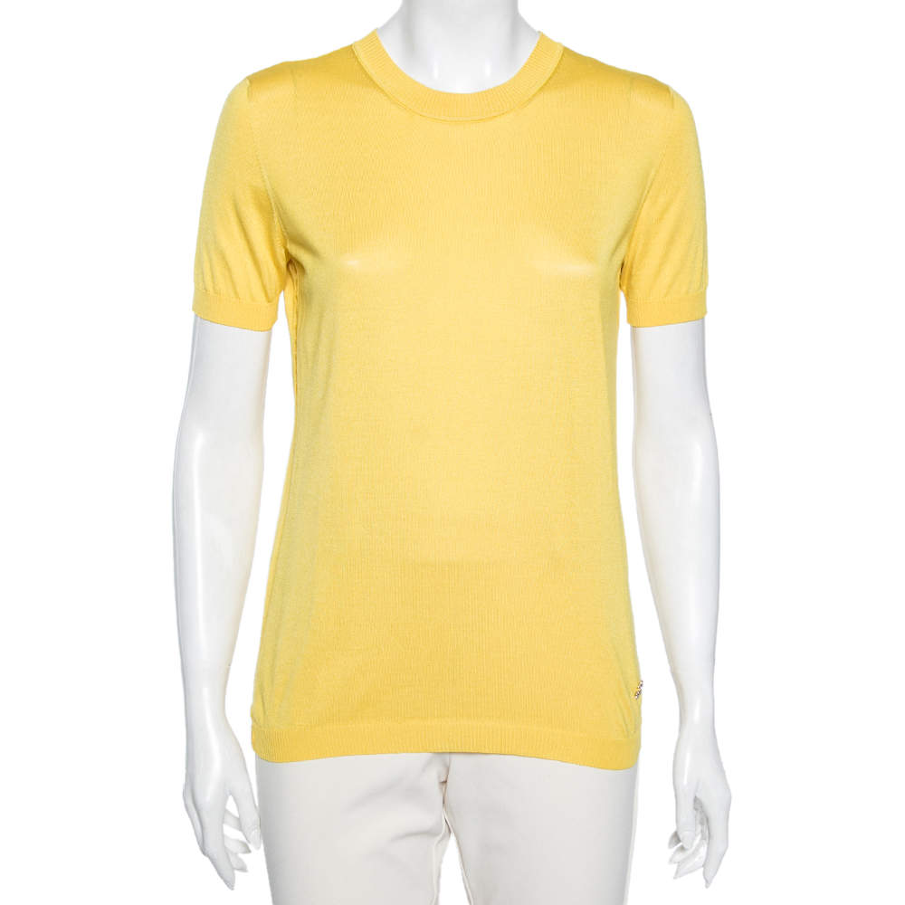 Pre Owned Roberto Cavalli Yellow Knit Laser Cut Top M