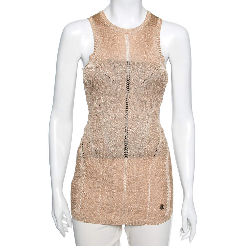 Pre Owned توب روبرتو كافاللي تريكو مزخرف مثقب ذهبي مقاس وسط ( ميديوم )