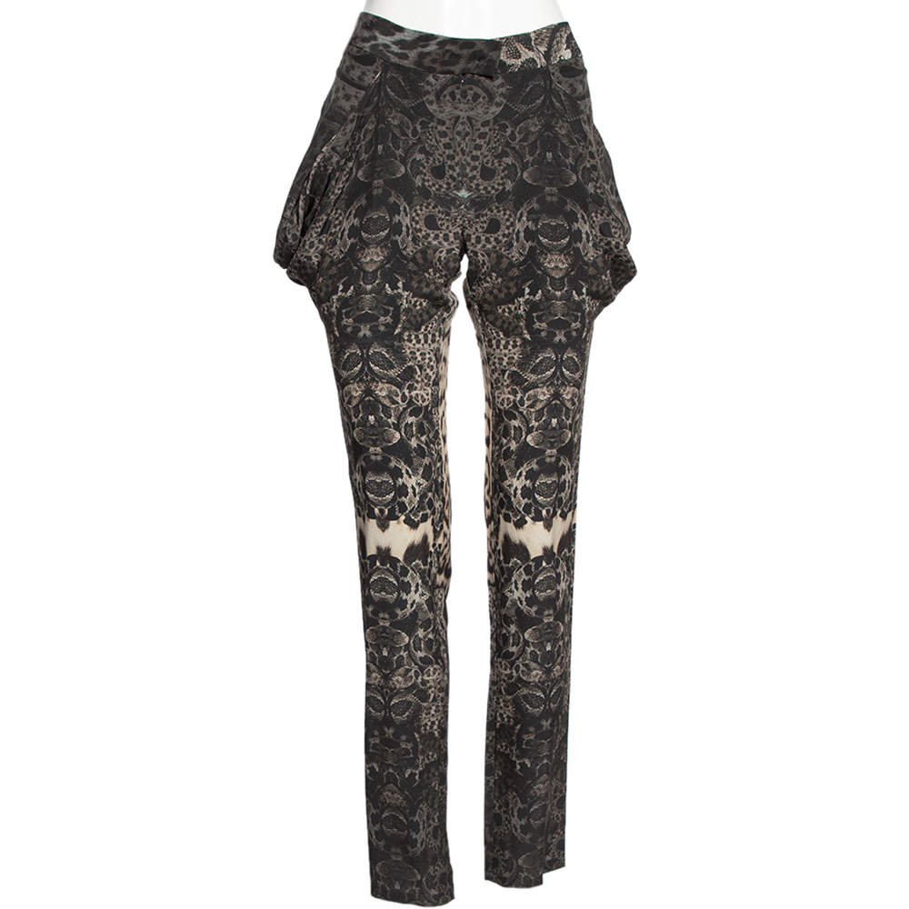 Pre Owned بنطلون روبرتو كافالي خرير مطبوع متعدد الألوان ديرابيه مقاس متوسط (ميديوم)