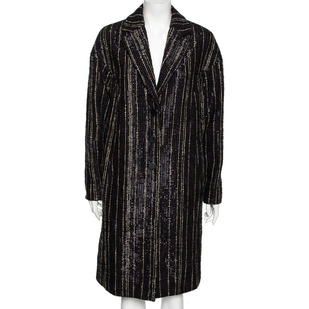 Pre Owned Roberto Cavalli Purple Tweed Single Breasted Coat M
