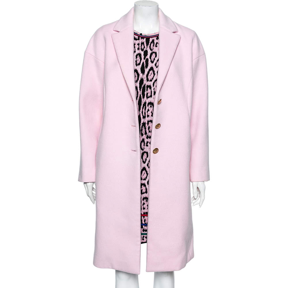 Pre Owned Roberto Cavalli Pink Leopard Print Knitted Dress & Cashmere Coat Set M
