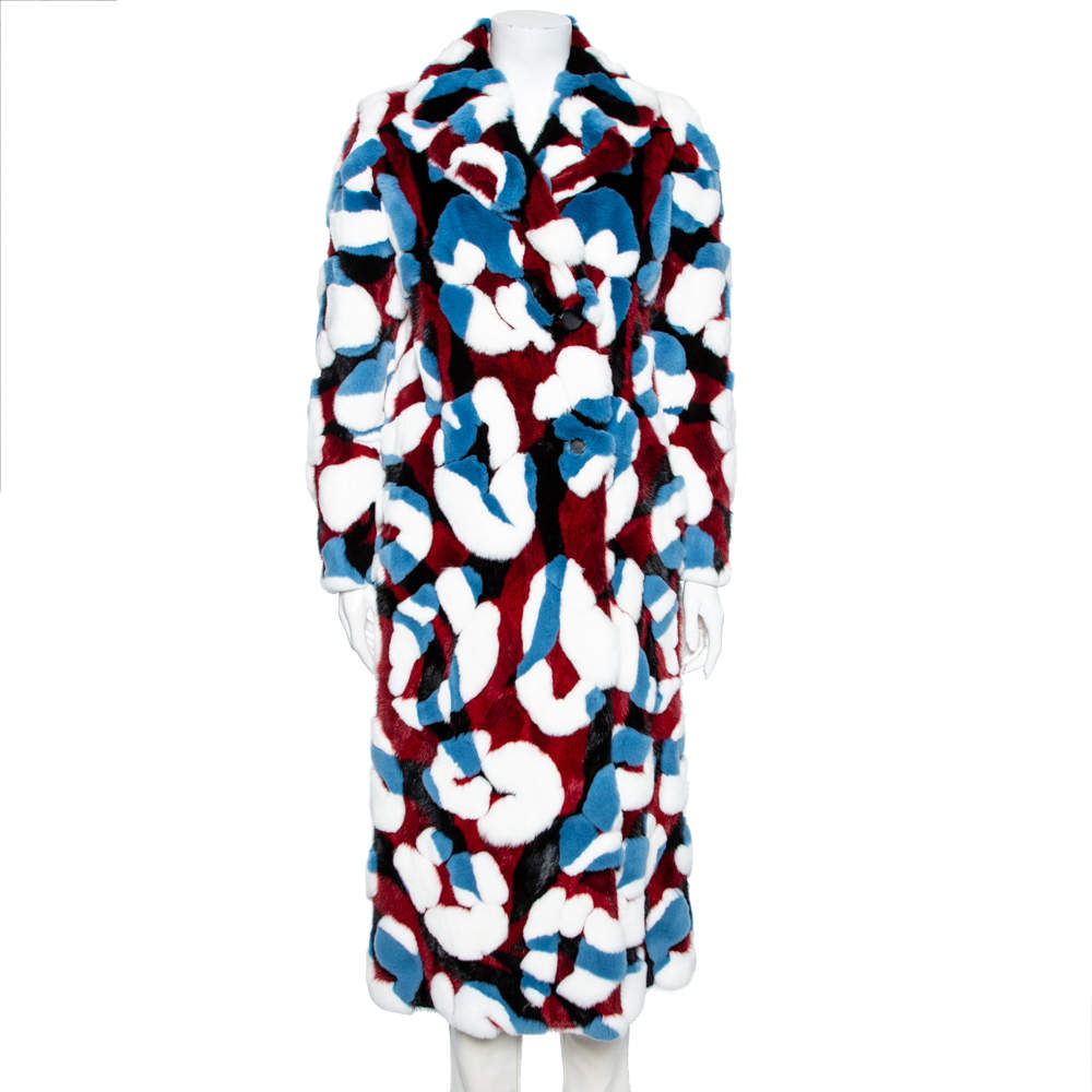 Roberto Cavalli Multicolor Patterned Fur Button Front Coat M 