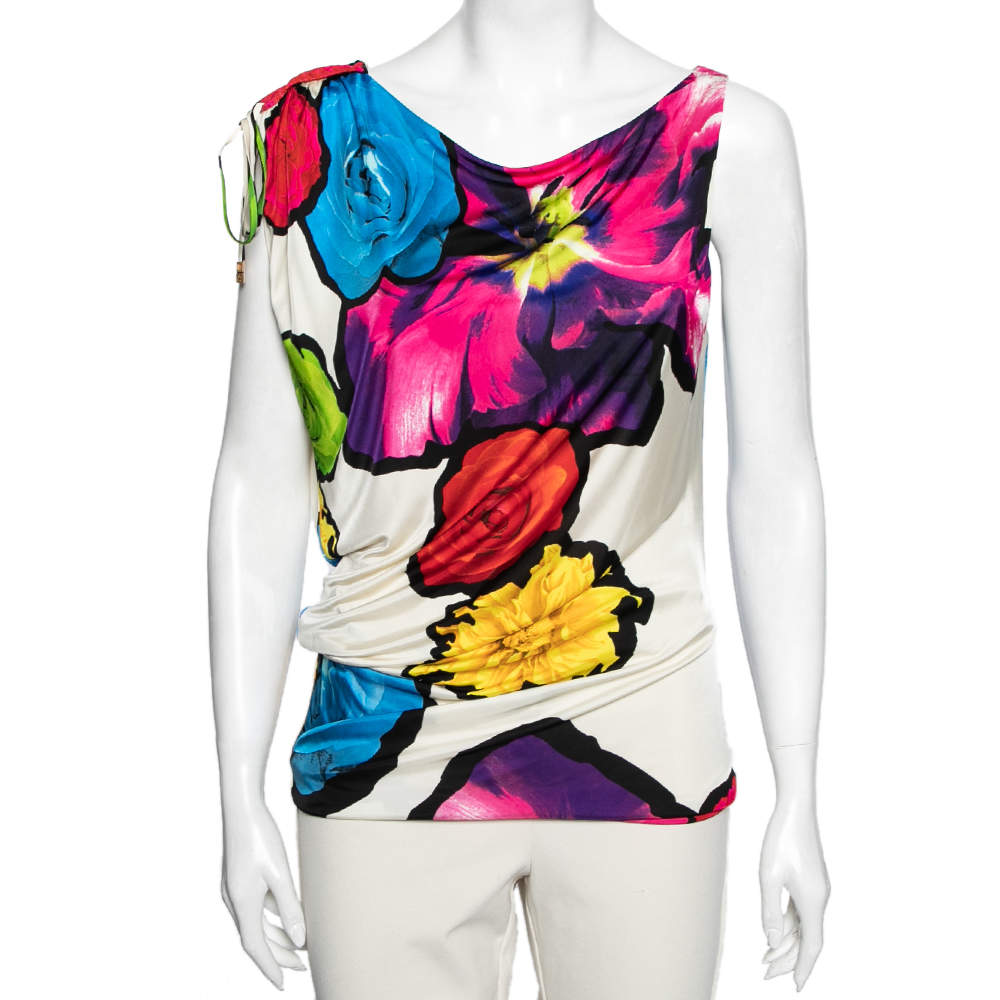 Pre Owned توب روبرتو كافالي جيرسية مطبوع متعدد الألوان بلا أكمام مقاس متوسط (ميديوم)