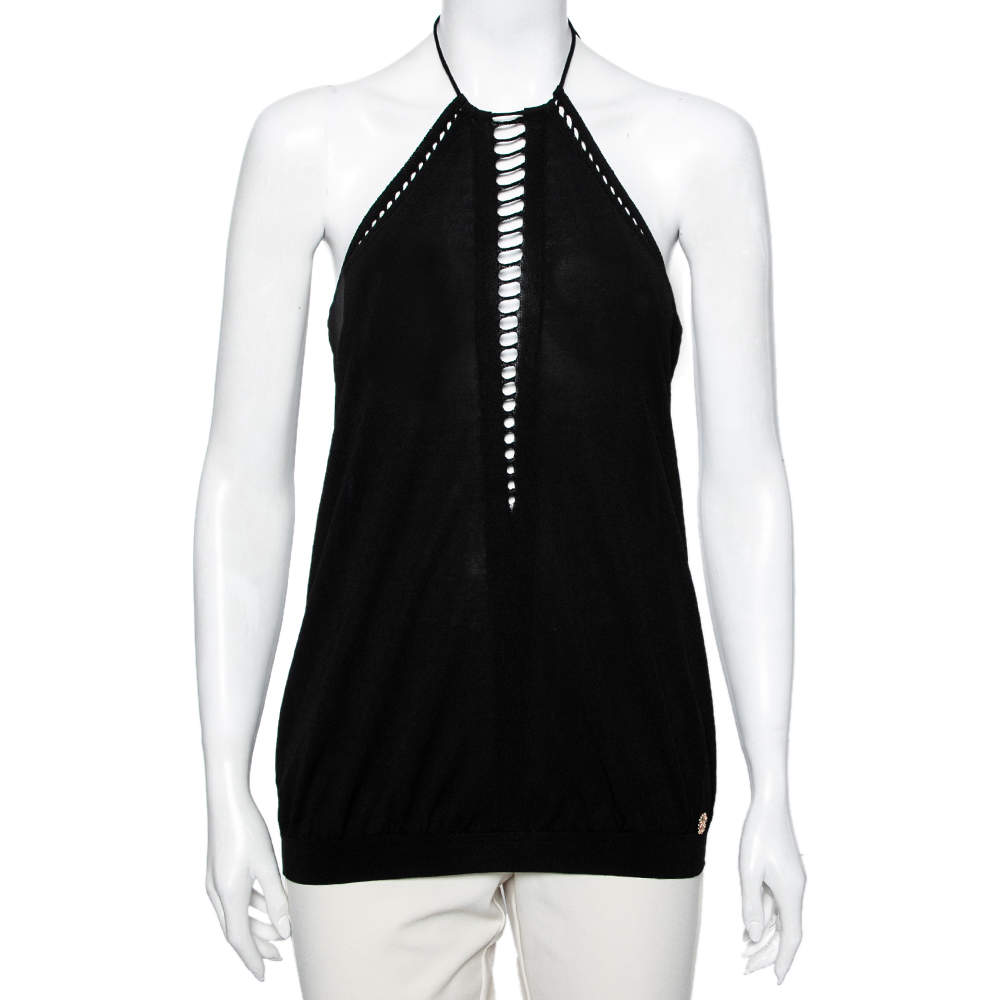 مملوكة مسبقًا Roberto Cavalli Black Knit Halter Neck Top M