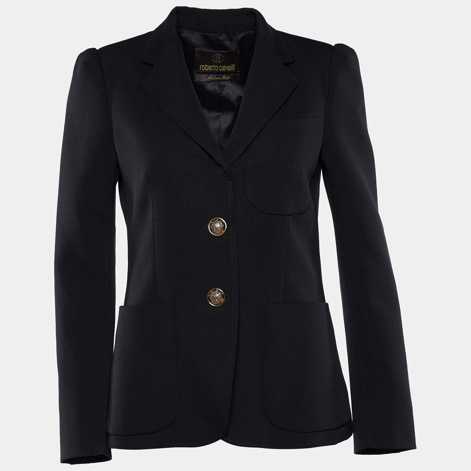 Pre Owned Roberto Cavalli Black Cotton Button Front Blazer S