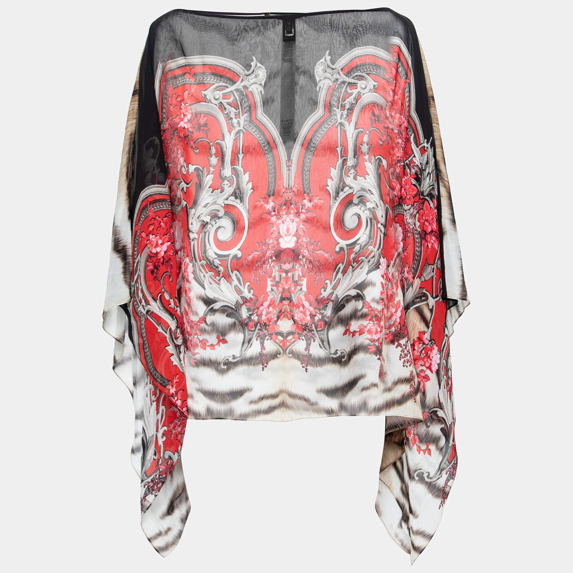 مملوكة مسبقًا Roberto Cavalli Multicolor Printed Silk Chiffon Kaftaan Top L