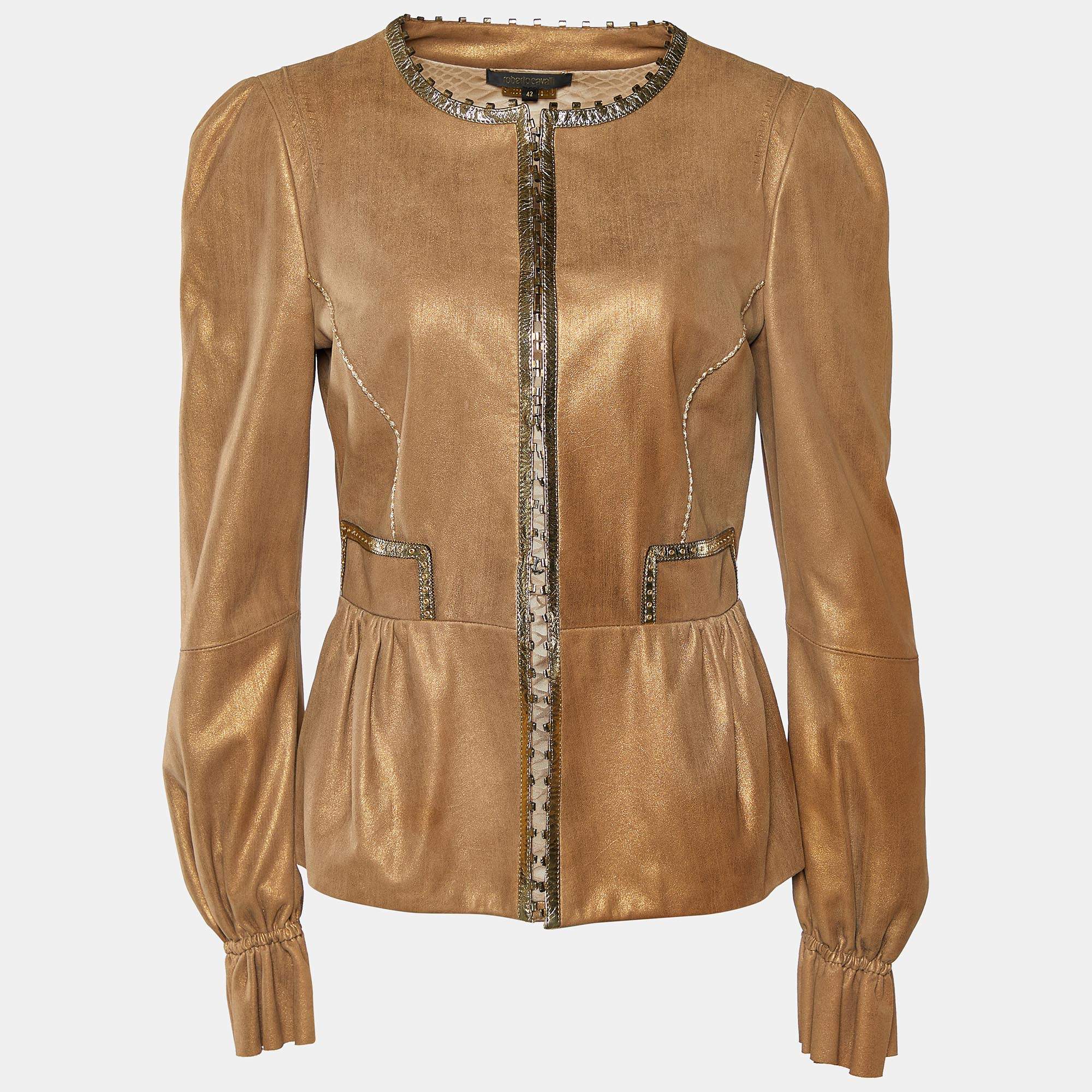 Pre Owned Roberto Cavalli Brown Suede Hook Front Jacket M