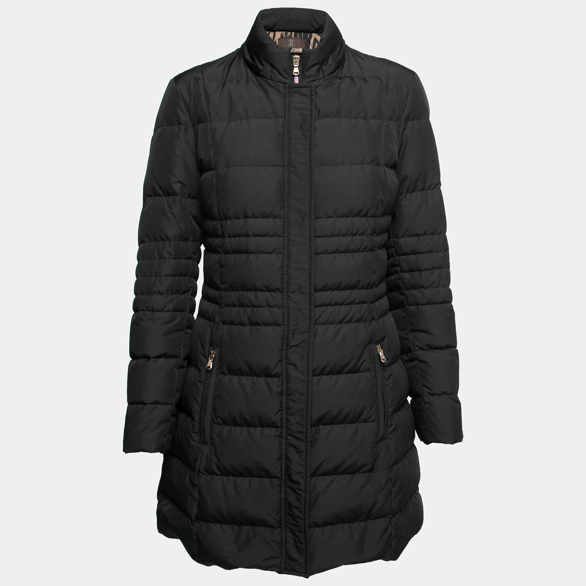 Pre Owned Roberto Cavalli Black Synthetic Quilted Down Jacket L