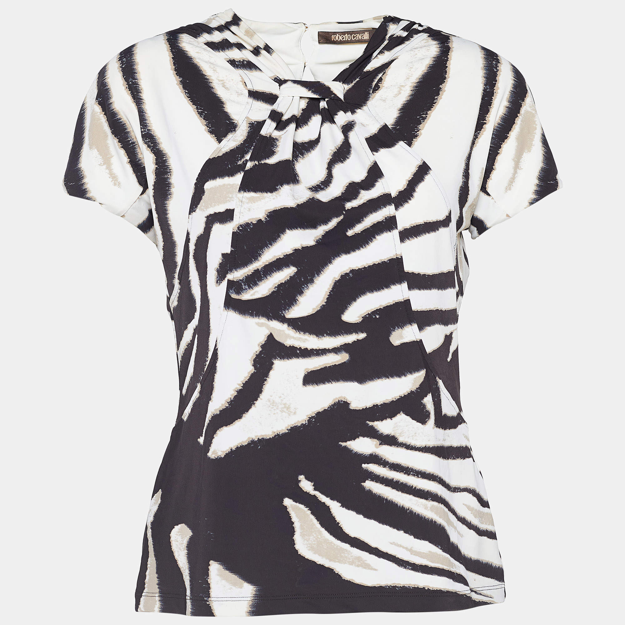 Pre Owned Roberto Cavalli Beige & Brown Striped Knit Top L